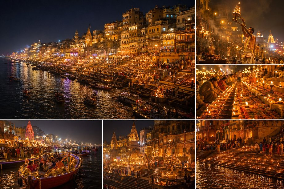 Ghats illuminated with diyas during Dev Deepawali