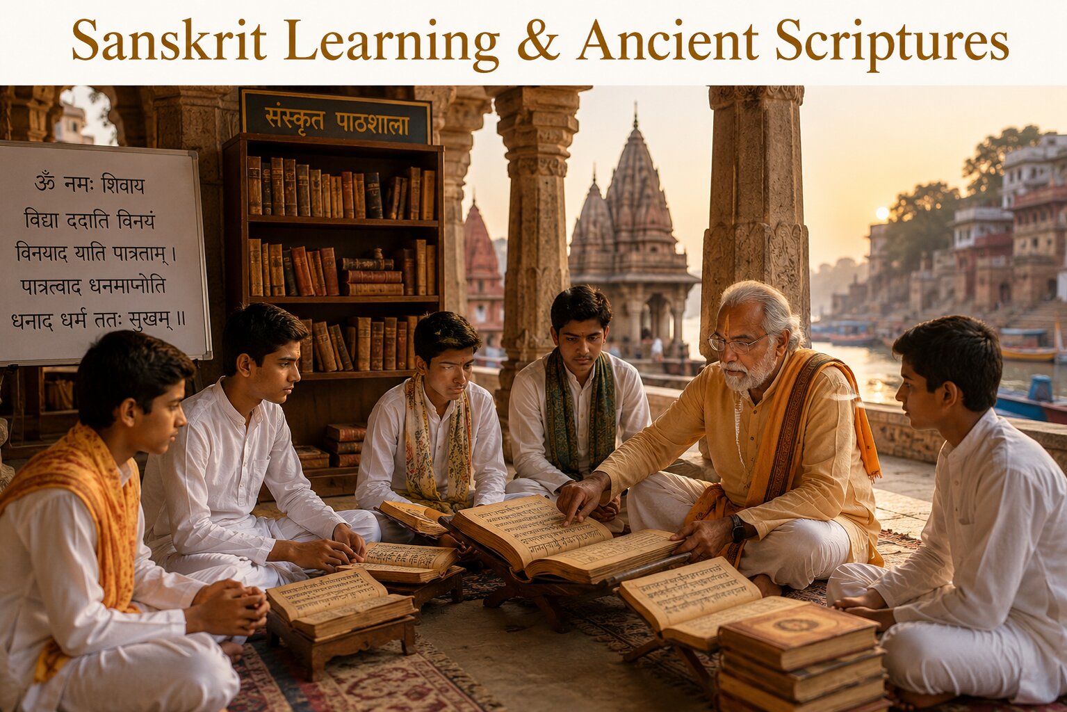 Students studying Sanskrit in a traditional Gurukul in Kashi