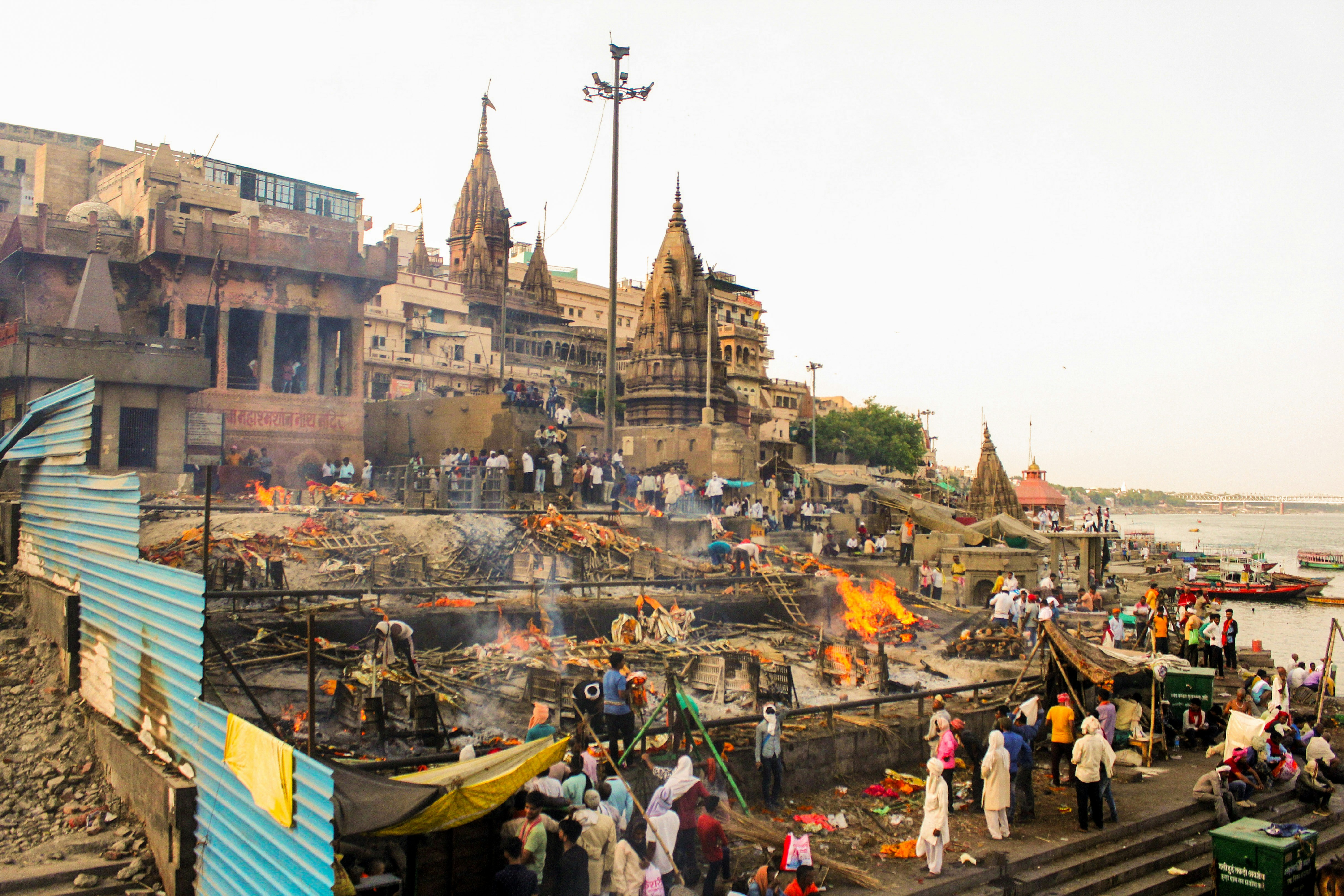 Manikarnika Ghat historic stone structures and river view