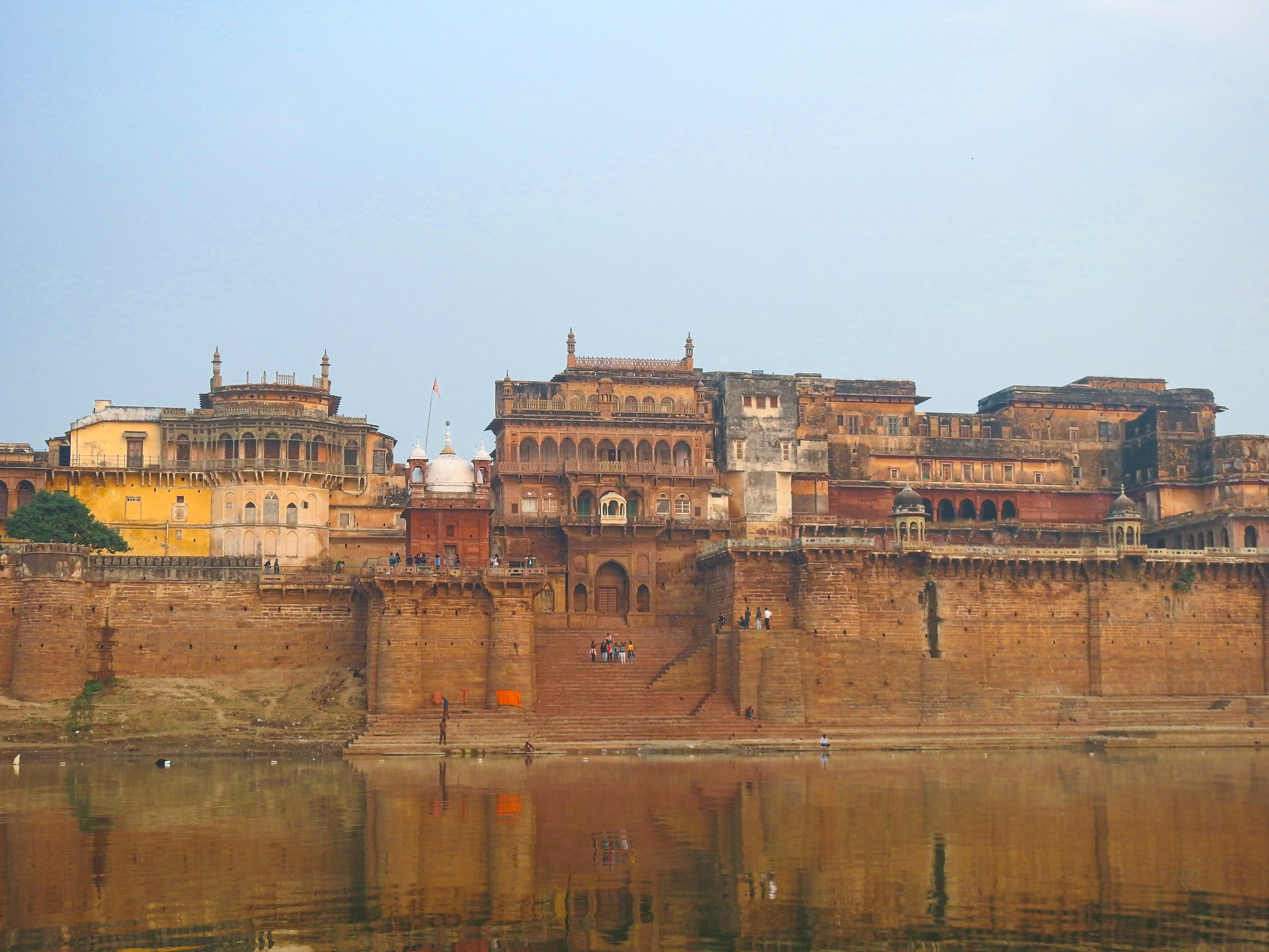 Creamy sandstone architecture of Ramnagar Fort overlooking the Ganges