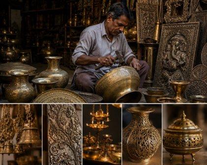 Traditional brassware and metallic engravings